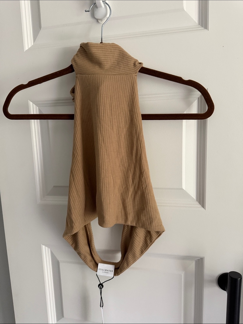 Ribbed Halter Top in Camel size large